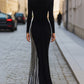 Elegant Tuxedo-Inspired Silver Slit Gown