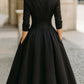 Vintage-Inspired Satin Midi Dress With Draped Collar