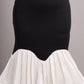 Elegant Black and White High Neck Midi Dress