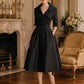 Vintage-Inspired Satin Midi Dress With Draped Collar