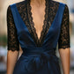 Elegant Lace-Trim V-Neck Belted Midi Dress