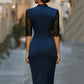 Elegant Lace-Trim V-Neck Belted Midi Dress