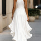 Midnight Elegance Satin Halter Ruffle Gown