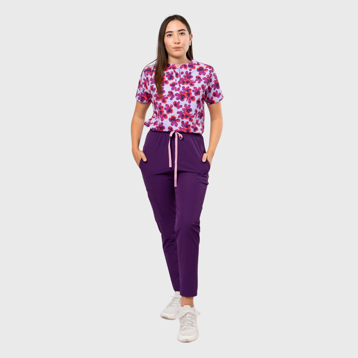 Women's Purple Lush Flowers Printed Scrub Set NST6
