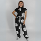 Women's Floral Printed Wide Leg Scrub Jumpsuit Jog007