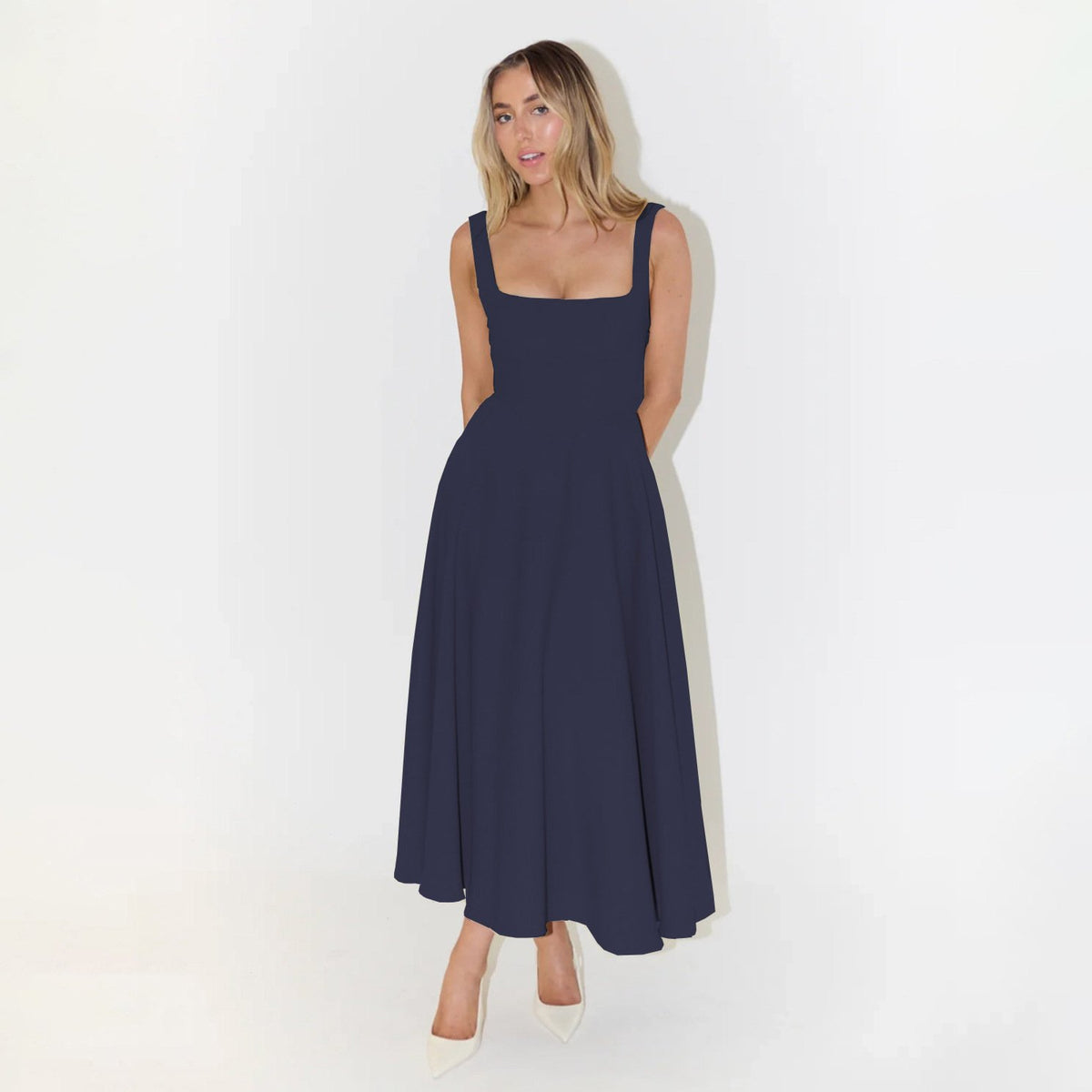 High Waist Square Neck Midi Dress