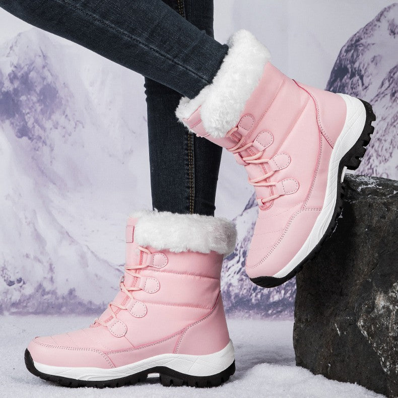 Rakkiss Women's Thermal Winter Hiking Boots - High-Cut Fleece Lined Snow Boots (Pink, White & Black - US 5-10)