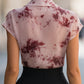 Floral Print Draped Wrap Collar Short Sleeve Blouse