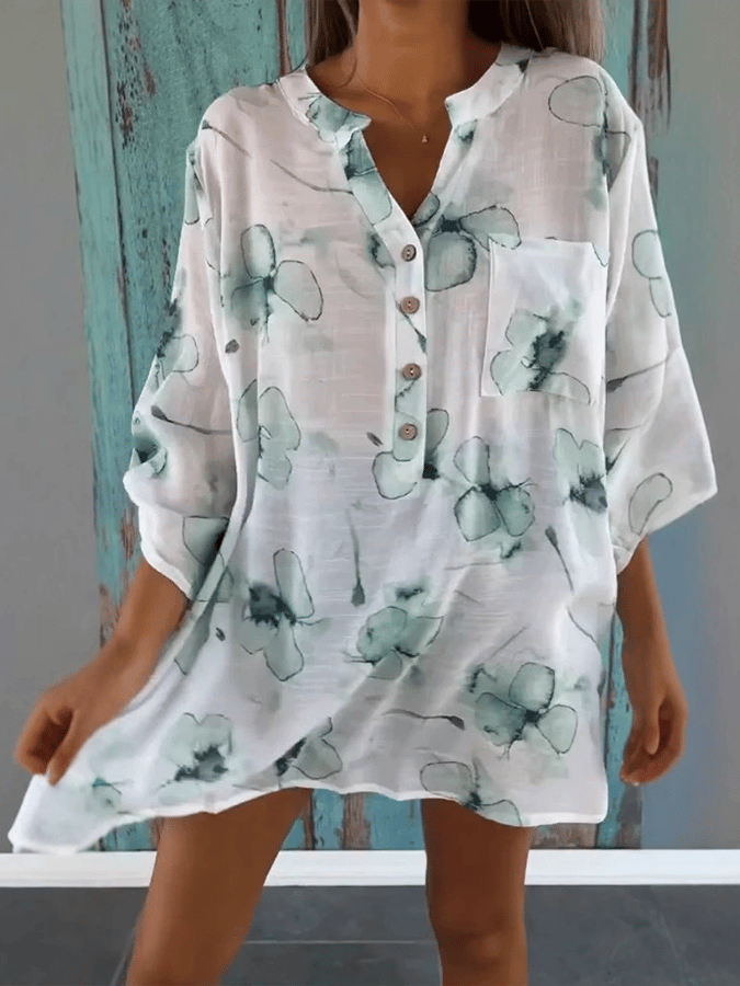Women'S Loose Printed V-Neck Pullover Shirt