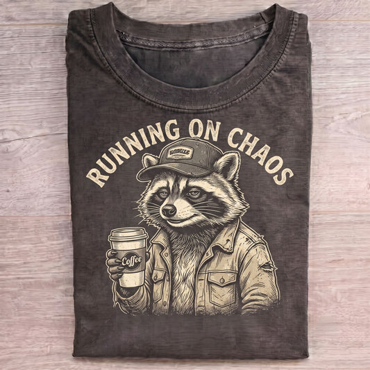 Running on Chaos Raccoon Coffee T-shirt