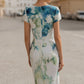 Draped Cowl-Neck Print Midi Dress