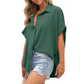 Women's Casual Button Short Sleeve Slit Hem Shirt