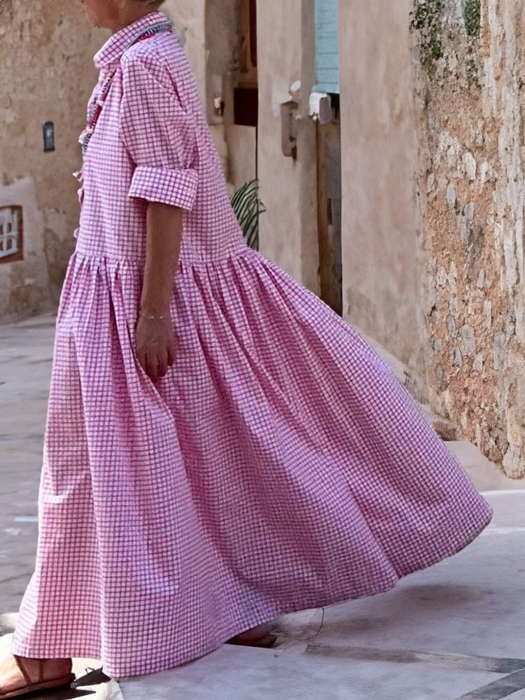 Women's Long Sleeve Shirt Patchwork Cotton Dress