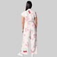 Women's Lapel Collar Wide Leg Cherry Print Scrub Jumpsuit