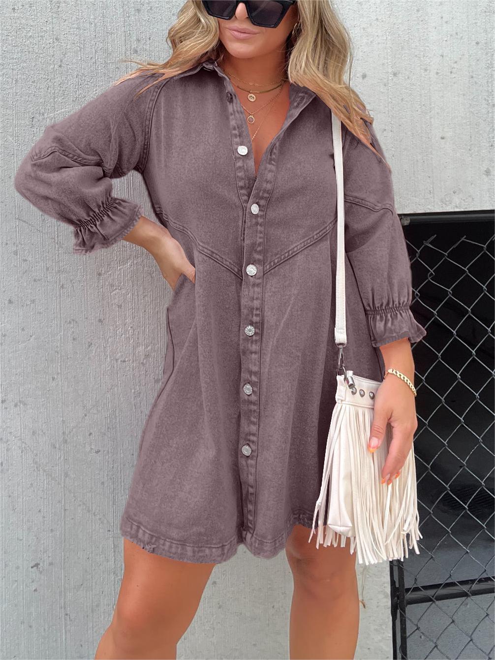 2023 Washed Denim Puff Sleeve Dress (Buy 2 Free Shipping)-Pink Laura