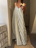 Women'S Casual Striped Patchwork Suspender Cotton And Linen Dress