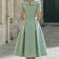 Mint Green Off-Shoulder Short Sleeve Fit-and-Flare Midi Dress With Pockets