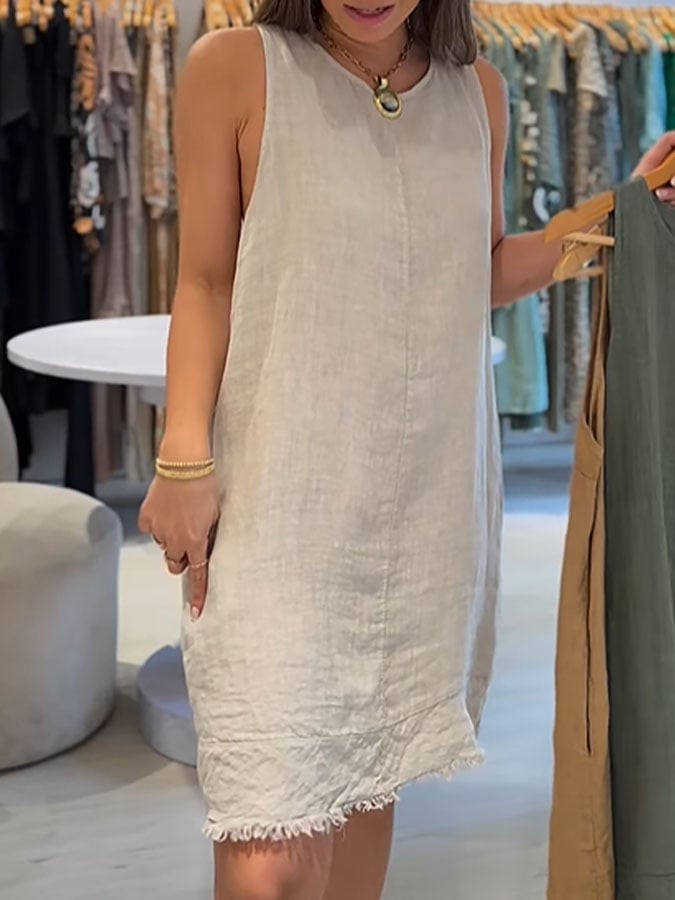 Women's Casual Solid Color Round Neck Sleeveless Splicing Dress