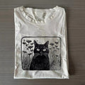 Vintage Floral Folklore Black Cat T-shirt