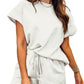 Women's Solid Textured Drawstring Shorts Set (Buy 3 Free Shipping)