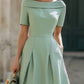 Mint Green Off-Shoulder Short Sleeve Fit-and-Flare Midi Dress With Pockets