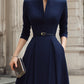Structured Notch Neck Belted Midi Dress