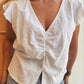 Women'S Petal Sleeve Comfortable Cotton And Linen Top