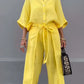 Women'S Casual Single-Breasted Shirt + Characteristic Strappy Wide-Leg Pants Suit