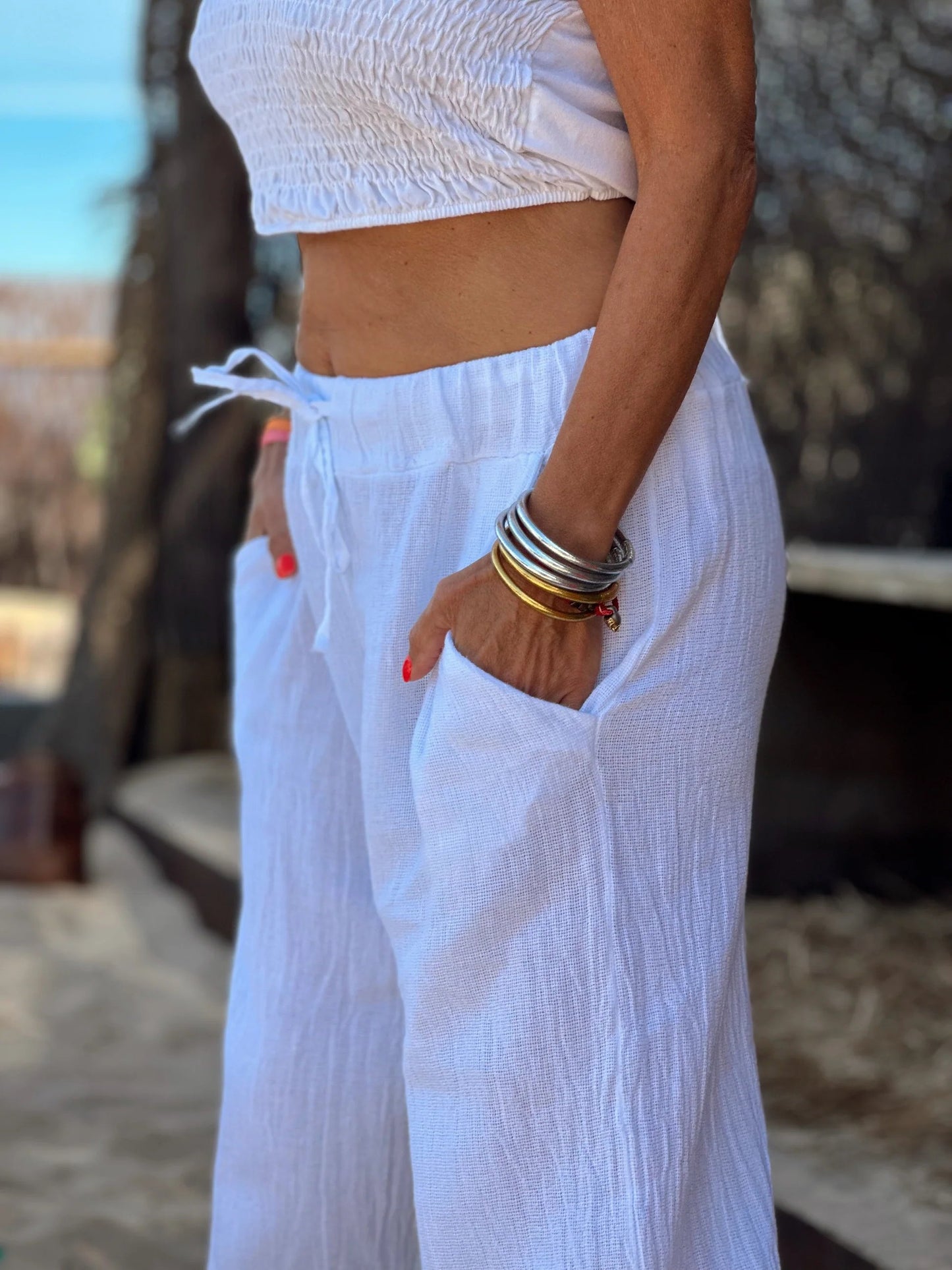 Women's solid color casual cotton and linen three-piece set