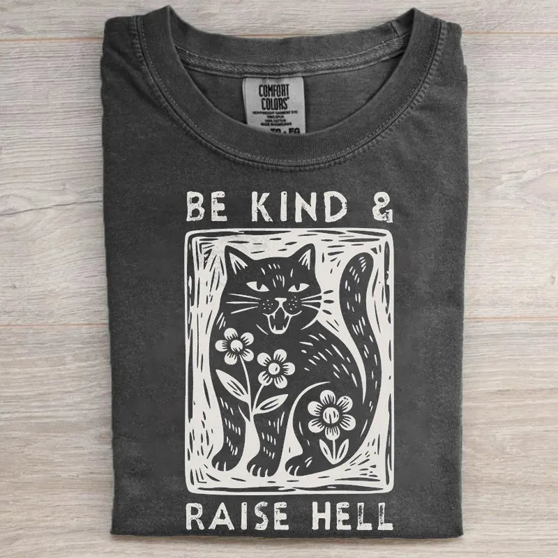 Be Kind & Raise Hell Floral Cat T-shirt