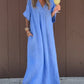 Women'S Casual Solid Color Short-Sleeved V-Neck Cotton And Linen Dress