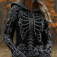 Women's Halloween Skeleton Bones With Roses Art Knitted Warm Hooded Sweater