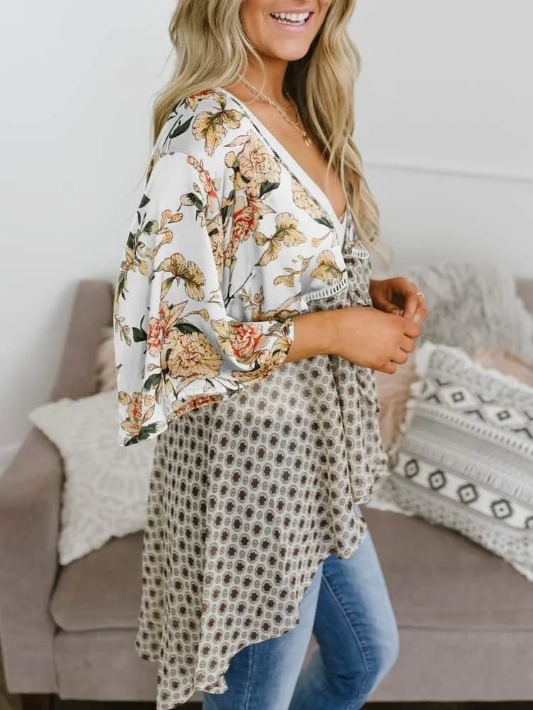 ✨Women's Floral Kimono Ruffle Sleeve Tie Cardigans Flowy Boho Loose Cover Ups