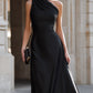 One-Shoulder Draped High-Neck Maxi Dress
