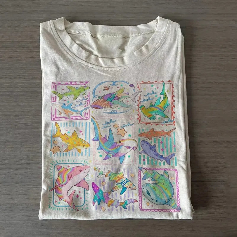 Shark Tropical Ocean Stamps T-Shirt