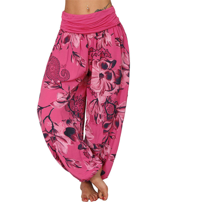 Flower Leaves Pattern Loose Harem Trousers Women's Yoga Pants