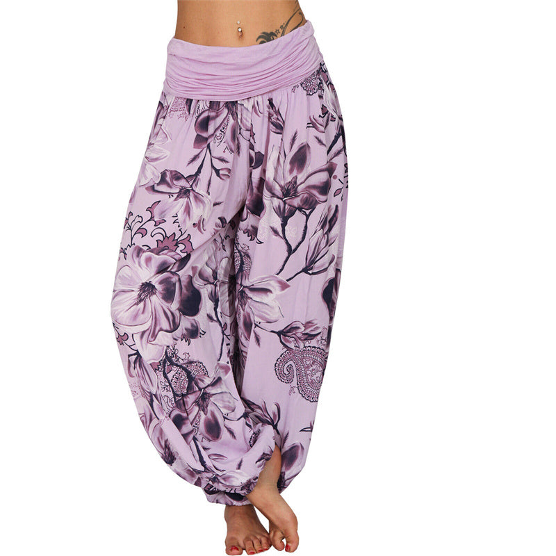 Flower Leaves Pattern Loose Harem Trousers Women's Yoga Pants