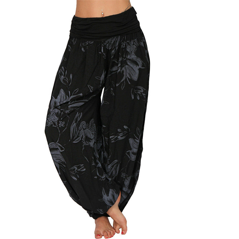 Flower Leaves Pattern Loose Harem Trousers Women's Yoga Pants