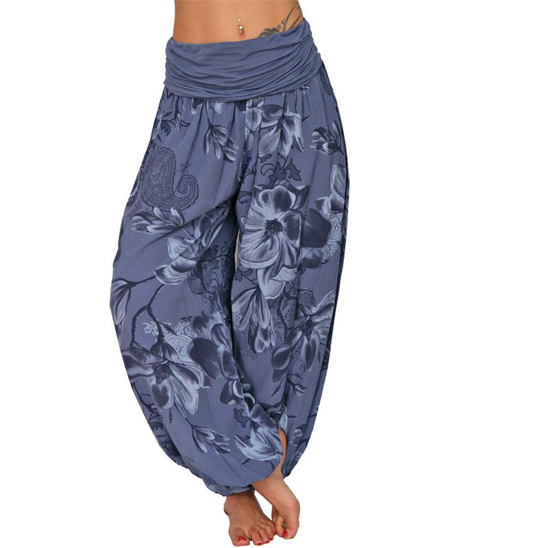 Flower Leaves Pattern Loose Harem Trousers Women's Yoga Pants
