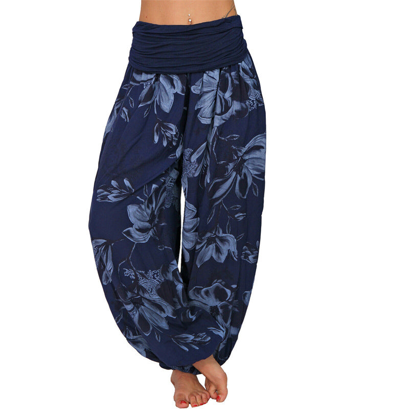 Flower Leaves Pattern Loose Harem Trousers Women's Yoga Pants