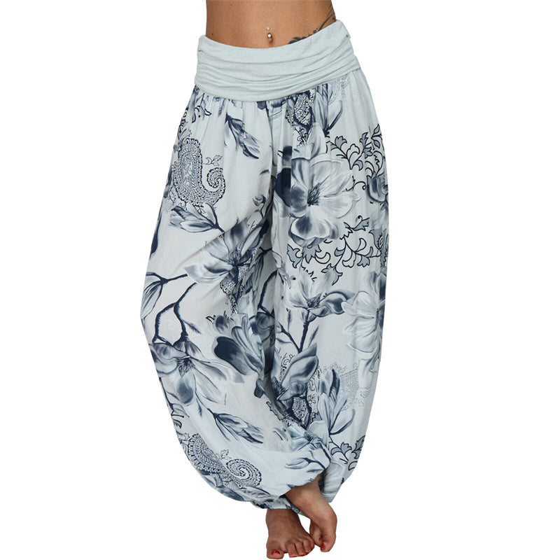 Flower Leaves Pattern Loose Harem Trousers Women's Yoga Pants