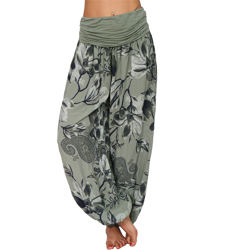 Flower Leaves Pattern Loose Harem Trousers Women's Yoga Pants
