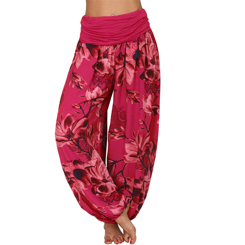 Flower Leaves Pattern Loose Harem Trousers Women's Yoga Pants