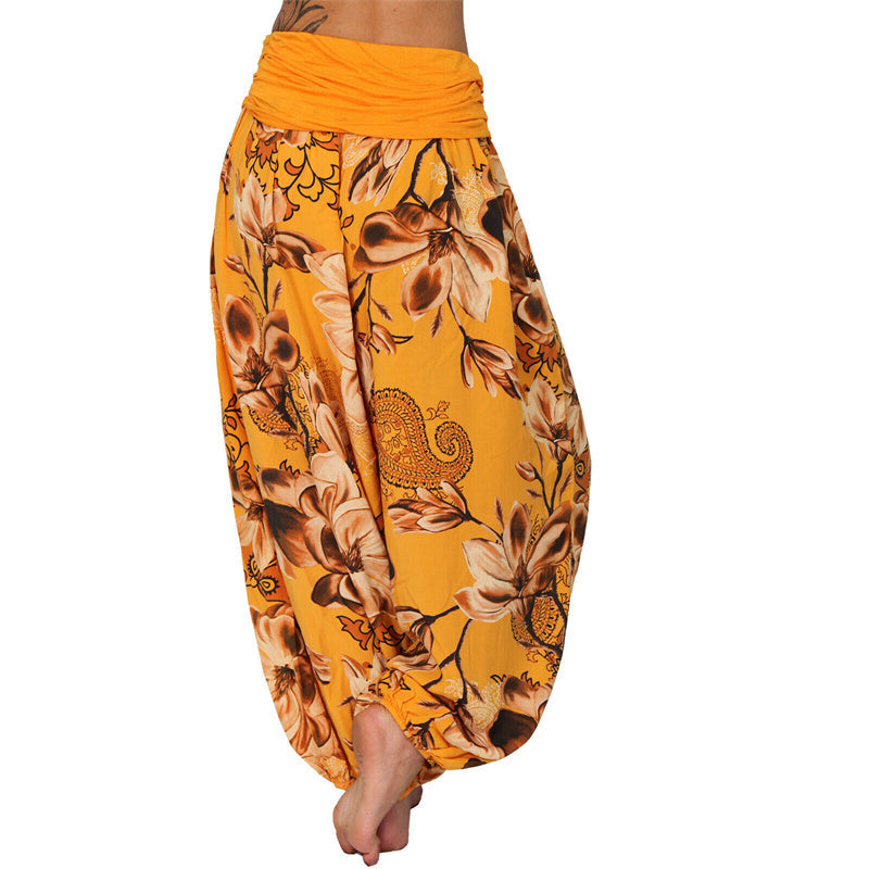 Flower Leaves Pattern Loose Harem Trousers Women's Yoga Pants