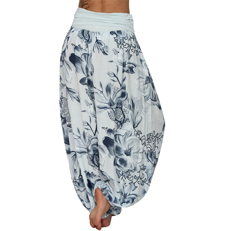 Flower Leaves Pattern Loose Harem Trousers Women's Yoga Pants