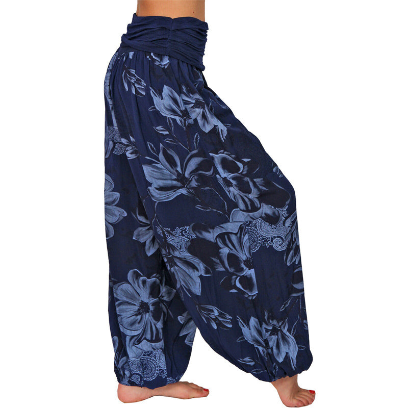 Flower Leaves Pattern Loose Harem Trousers Women's Yoga Pants