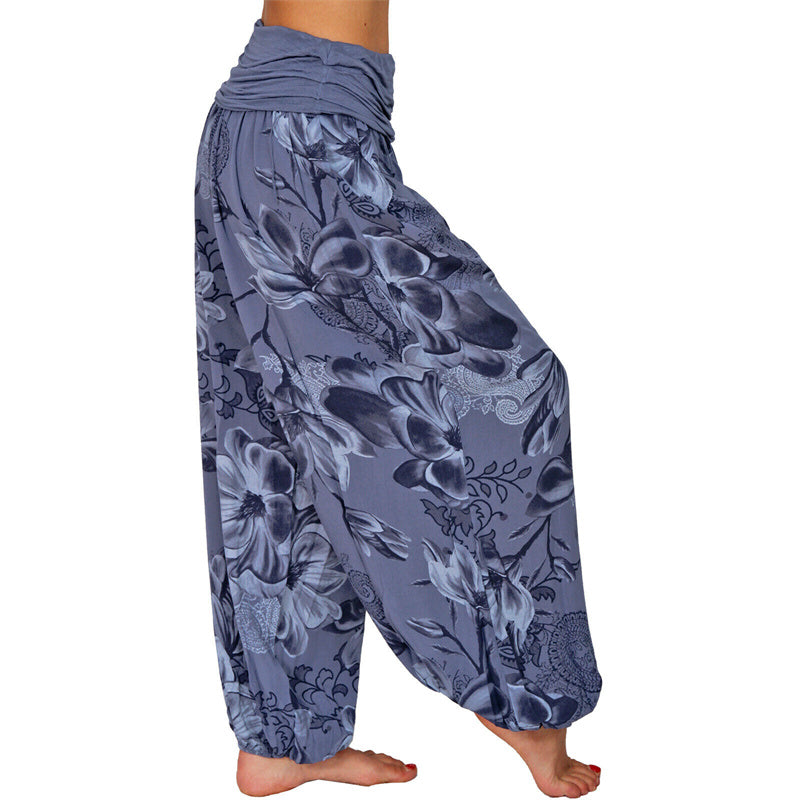 Flower Leaves Pattern Loose Harem Trousers Women's Yoga Pants
