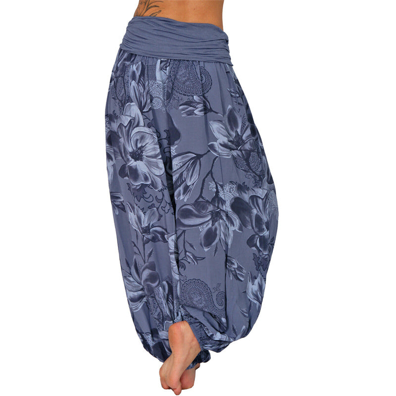 Flower Leaves Pattern Loose Harem Trousers Women's Yoga Pants