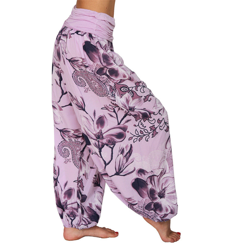 Flower Leaves Pattern Loose Harem Trousers Women's Yoga Pants