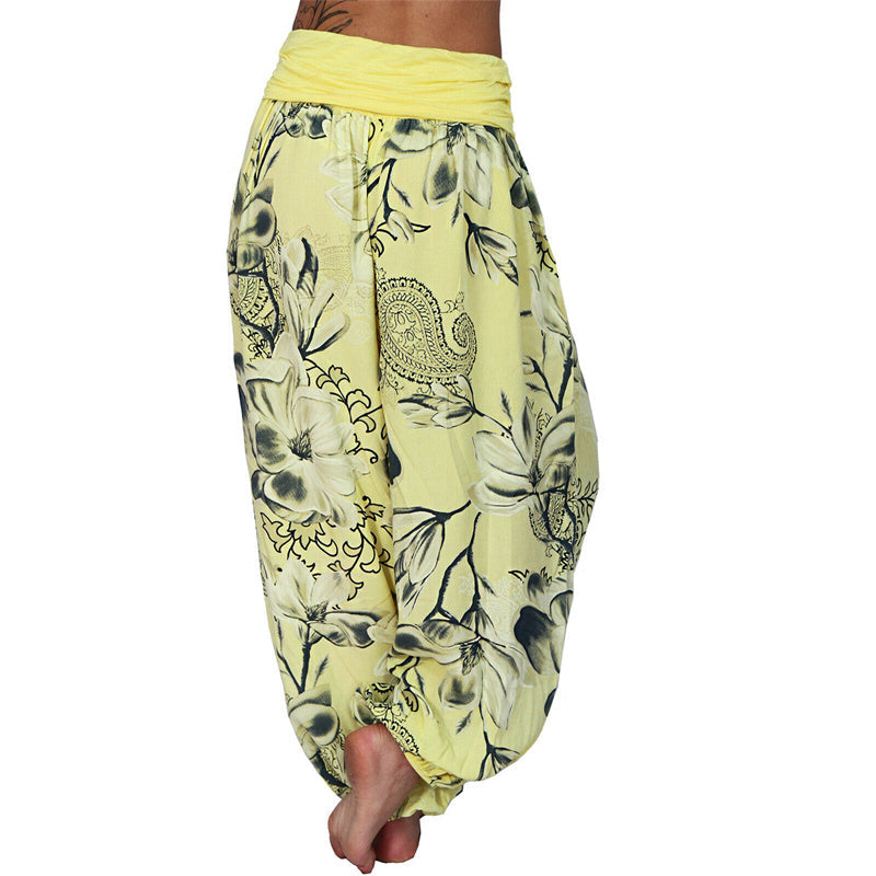 Flower Leaves Pattern Loose Harem Trousers Women's Yoga Pants
